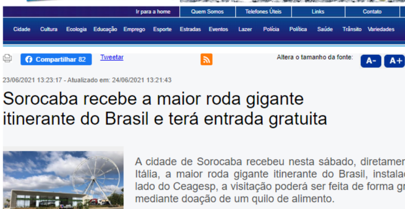 Sorocaba recebe a maior roda gigante itinerante do Brasil e terá entrada gratuita